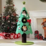 53-Inch Christmas Cat Tree for Indoor Cats, Cat Tower with 3 Condos&4 Pompoms, Multi-Cat Furniture with Holiday Felt Stickers, Activity Center, Green