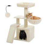 Small Cat Tree for Indoor Cats, 32'' Cute Cat Tower Cat Condo with Sisal Scratching Ramp, Cozy Hammock and Removable Top Bed Perch for Kittens