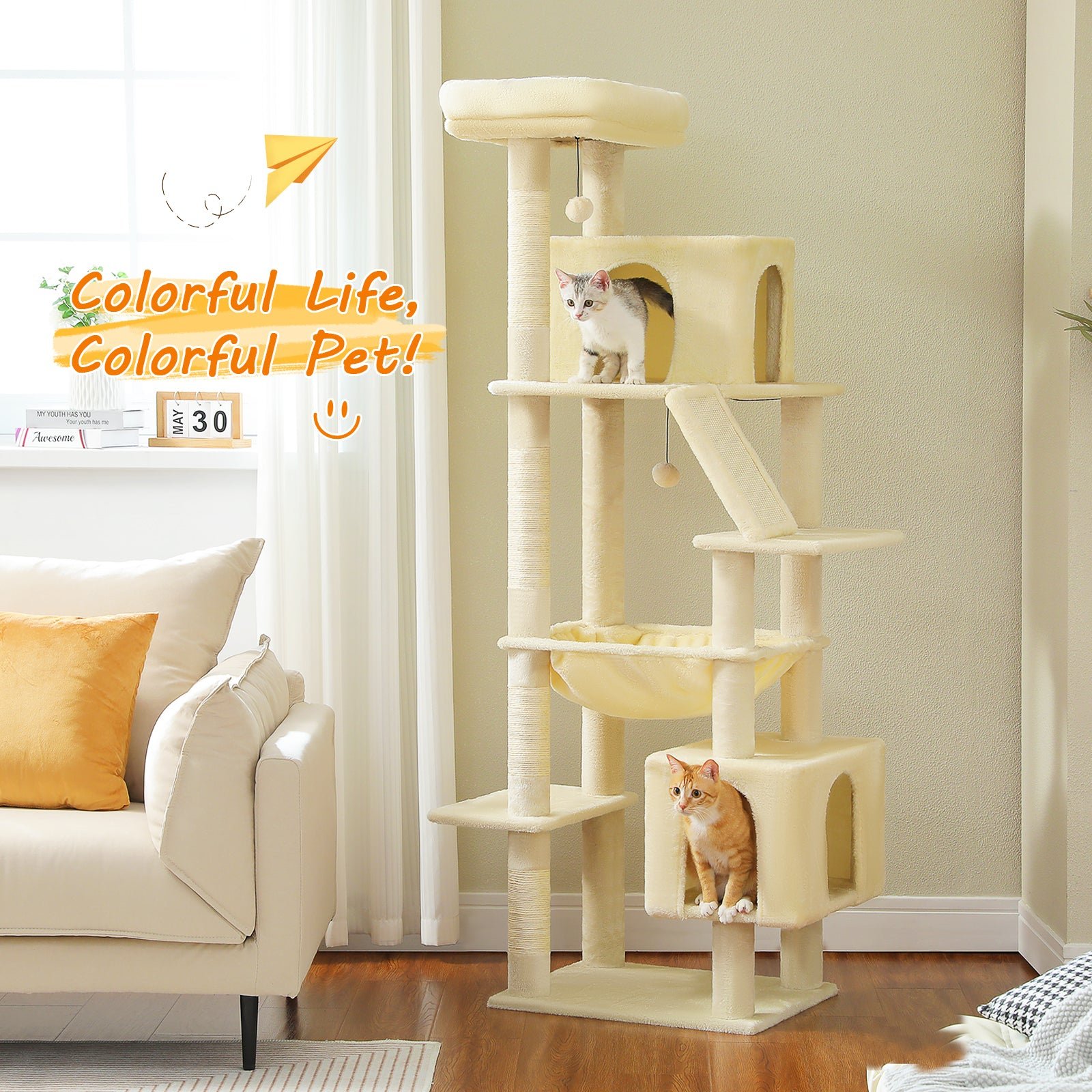 2_ddd239ad-7dd1-4c13-9d9c-d7229f6e0ce4.jpg 71" Tall Cat Tree for Large Cat 20 lbs with Super Large Hammock, Heavy Duty Cat Tower with 4 Sisal Scratching Posts & 2 Spacious Condos for Big Adult Cats Maine Coon - Image 1