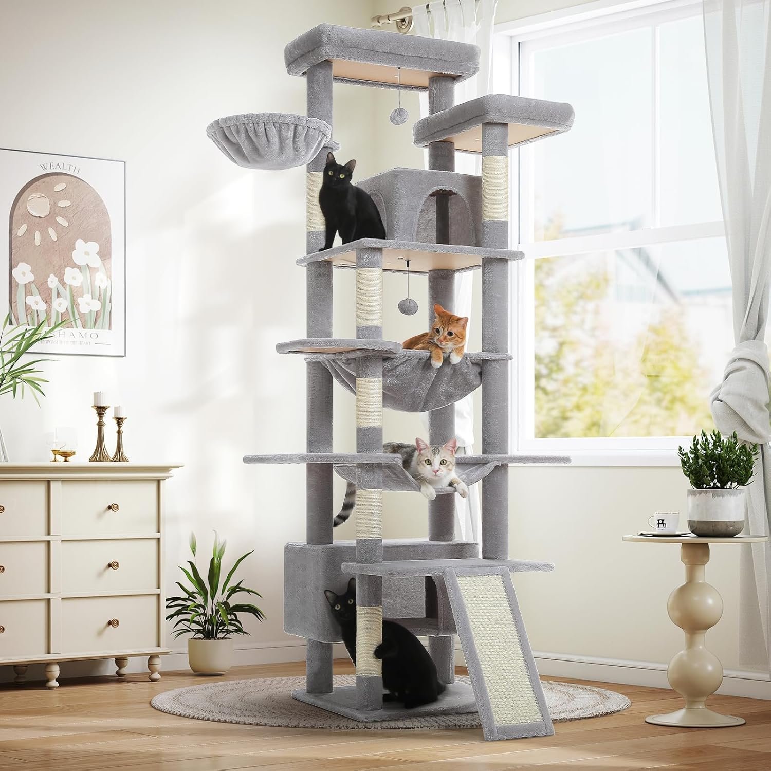 71ZCY7dGD5L._AC_SL1500.jpg Cat Tree Extra Tall 205cm Gray Plush - Image 1