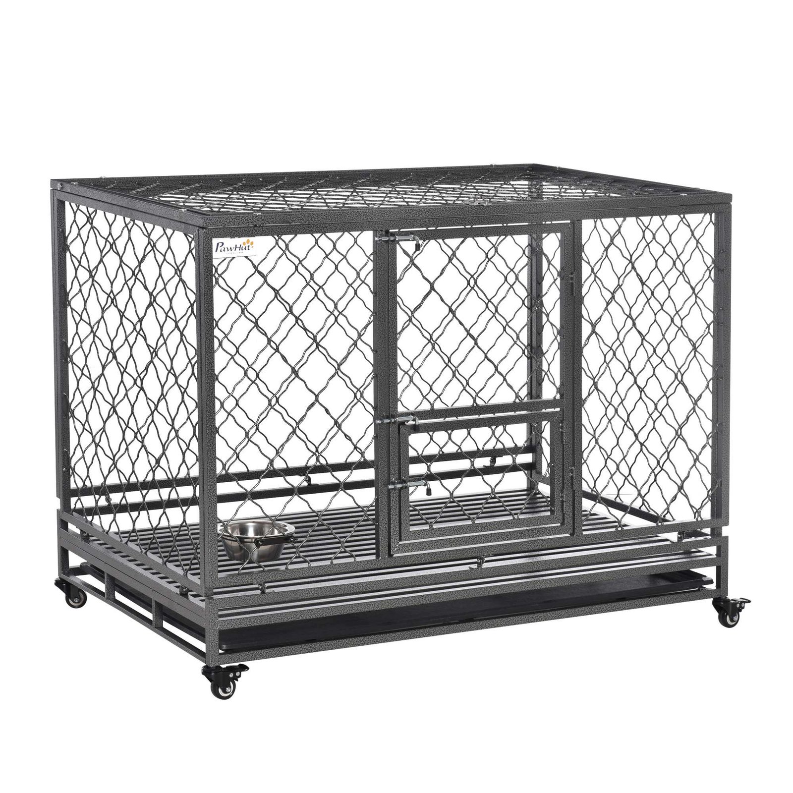 1Td6c817e68441ade Heavy Duty Dog Cage Metal Kennel and Crate Dog Playpen with Lockable Wheels, Slide-out Tray, Food Bowl and Double Doors - Image 1