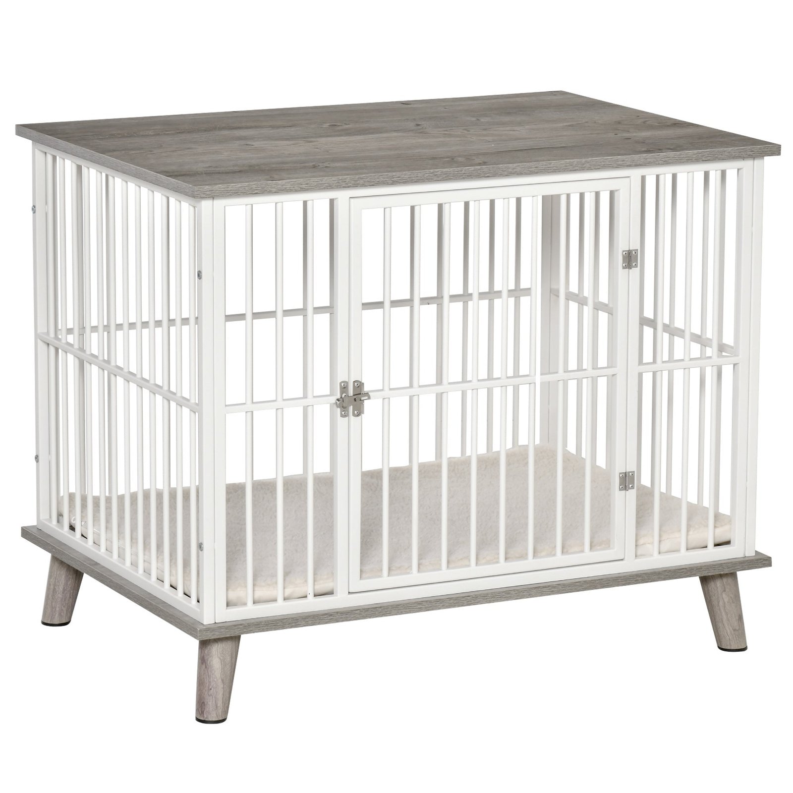 5EGb5717e69691da6 Dog Crate, Furniture Style Pet Cage Kennel, Decorative Dog House, with Soft Cushion, Wooden Top, for Small & Medium Dogs, Indoor Use, Grey - Image 1