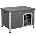 31"L Wooden Decorative Dog Cage Kennel Wire Door with Lock Small Animal House with Openable Top Removable Bottom Grey