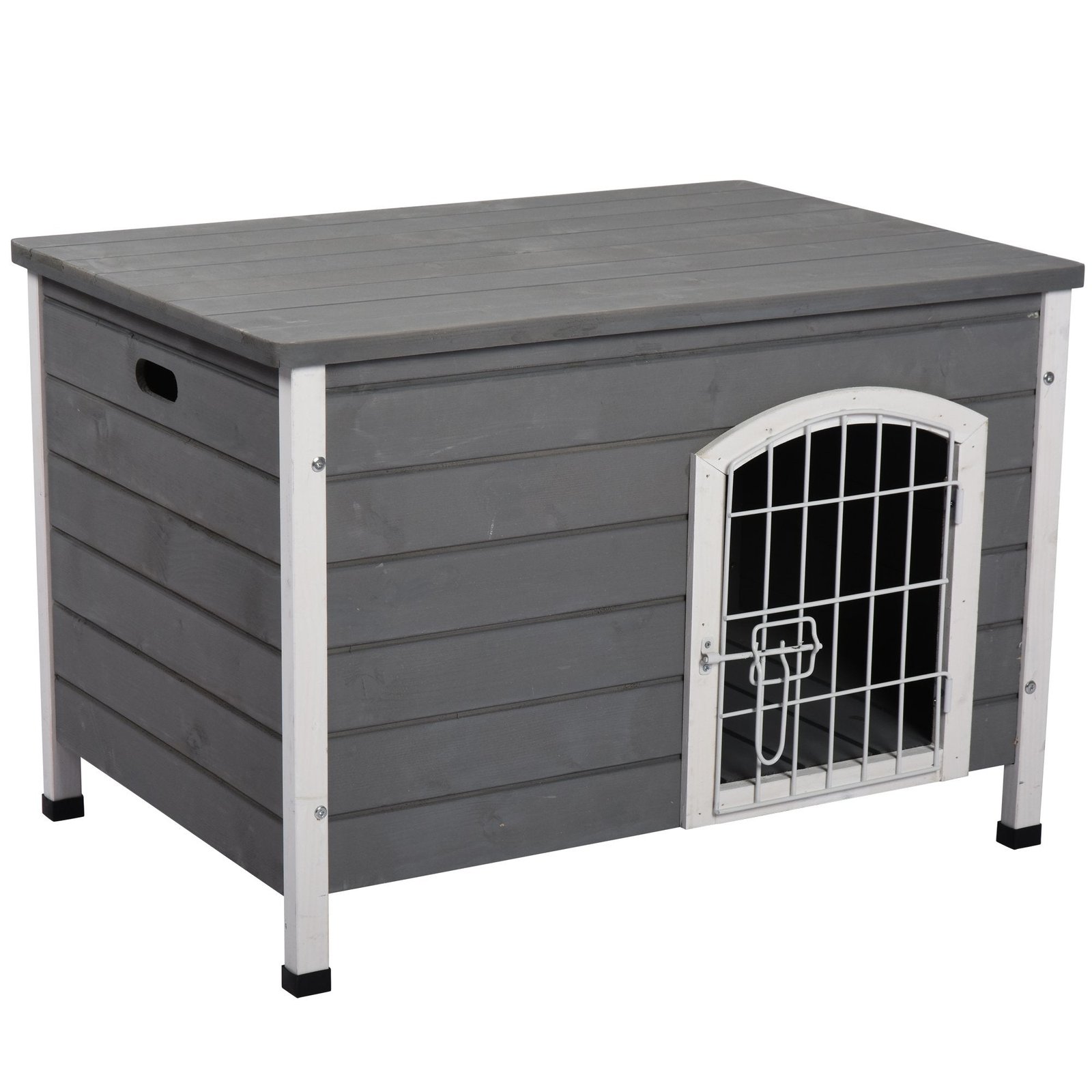 8F78c617e6a0df22c 31"L Wooden Decorative Dog Cage Kennel Wire Door with Lock Small Animal House with Openable Top Removable Bottom Grey - Image 1