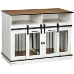 Dog Crate Furniture for Large Dogs, Double Dog Kennel for Small Dogs with Shelves, Sliding Doors, 47" x 23.5" x 35", White