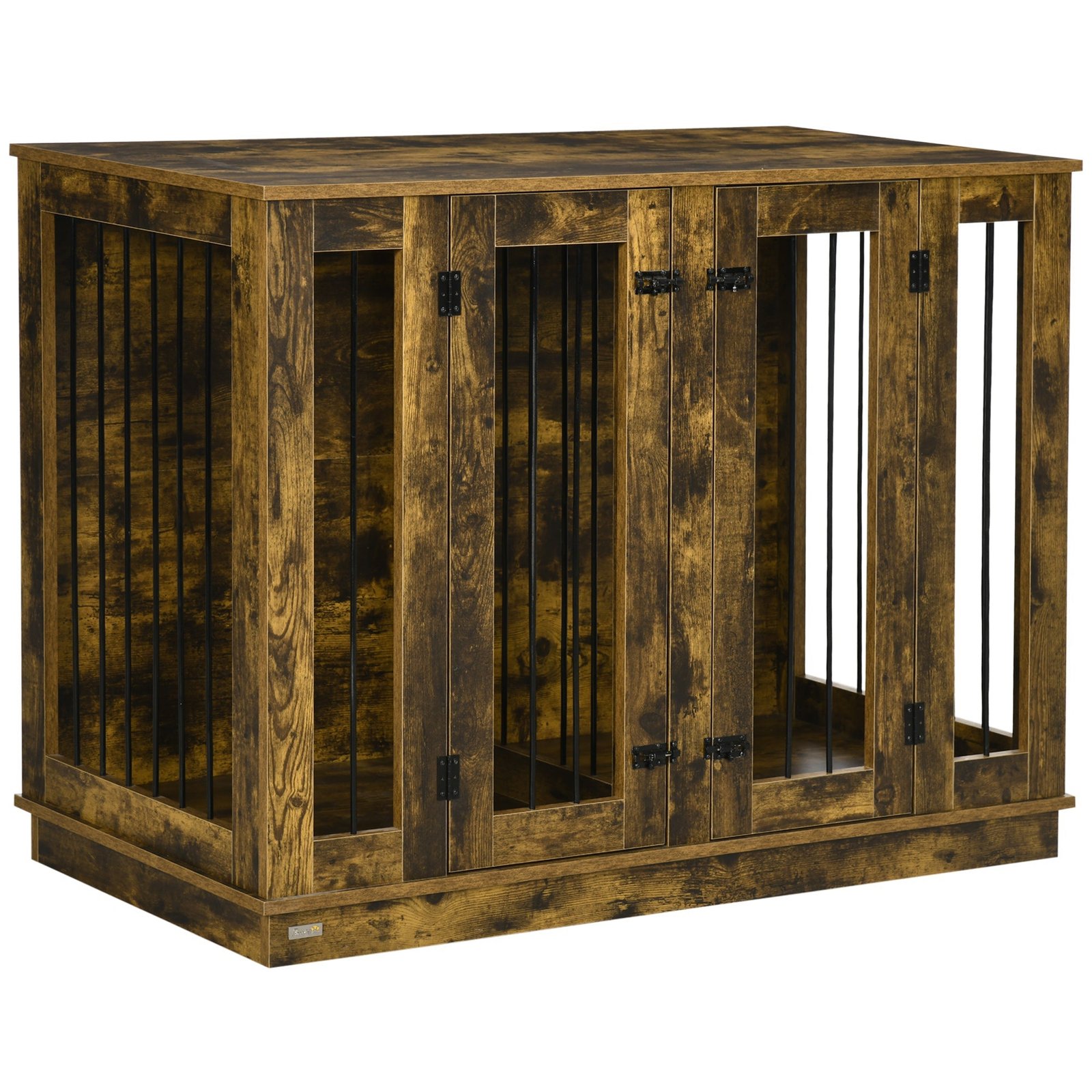 FA398a186dfebd2b2 Large Furniture Style Dog Crate with Removable Panel, End Table with Two Rooms Design and Two Front Doors, Rustic Brown, 47" x 23.5" x 35" - Image 1