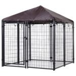 Lockable Dog House Kennel with Water-resistant Roof for Small and Medium Sized Pets, 4.6' x 4.6' x 5'