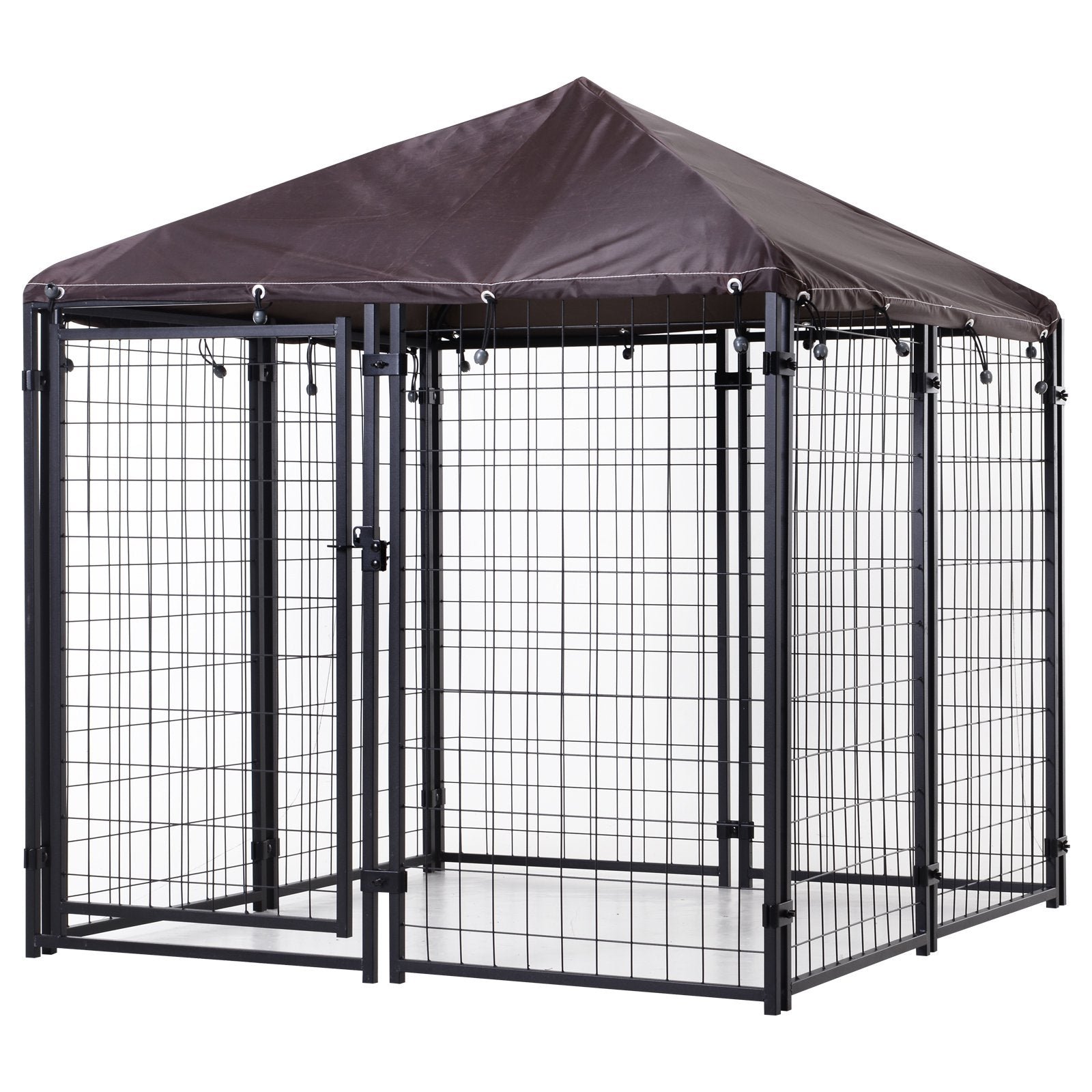 PmA91717e6ca115be Lockable Dog House Kennel with Water-resistant Roof for Small and Medium Sized Pets, 4.6' x 4.6' x 5' - Image 1