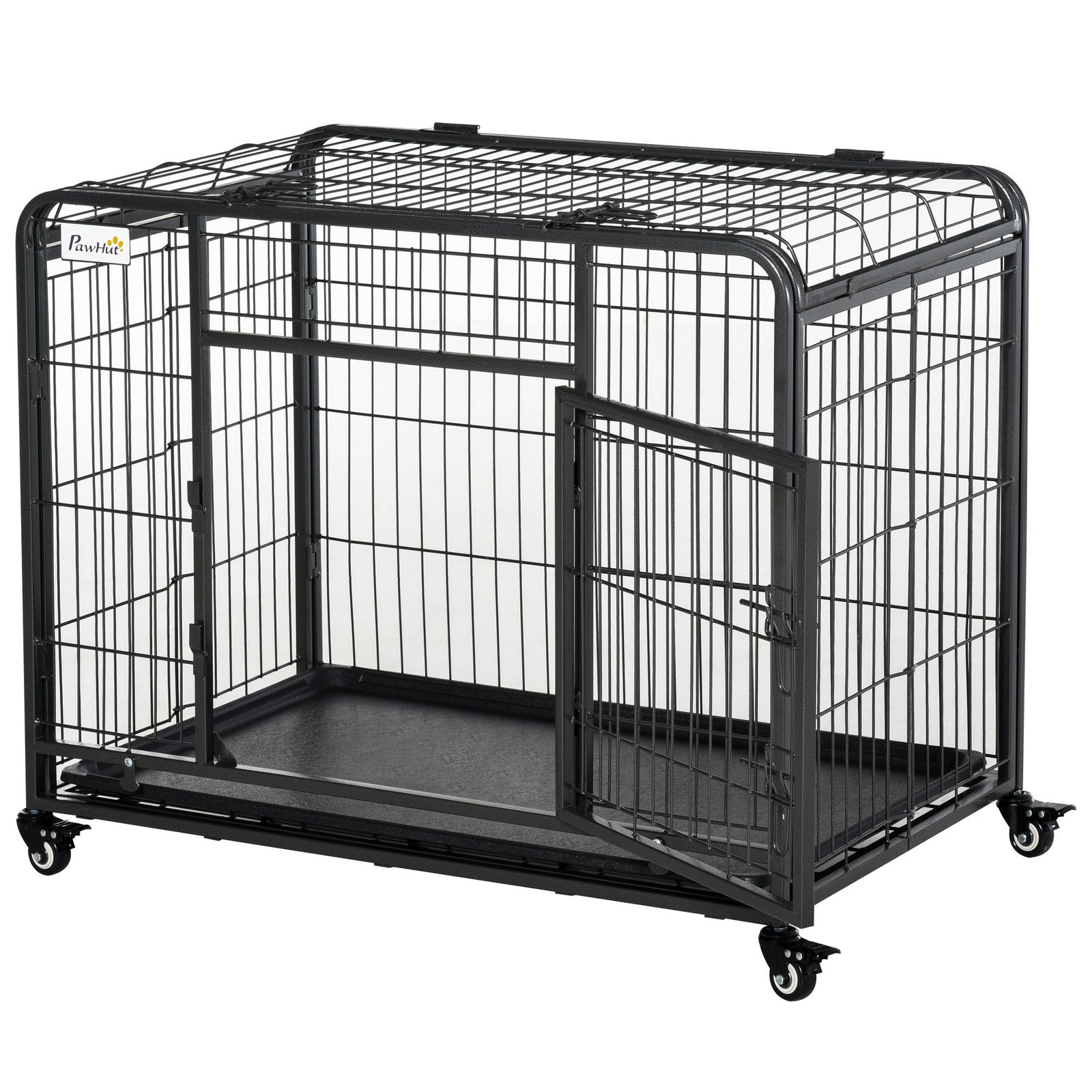 Rke98a18447f5fa89 Folding Design Heavy Duty Metal Dog Cage Crate & Kennel with Removable Tray and Cover, & 4 Locking Wheels, Indoor/Outdoor 49" - Image 1
