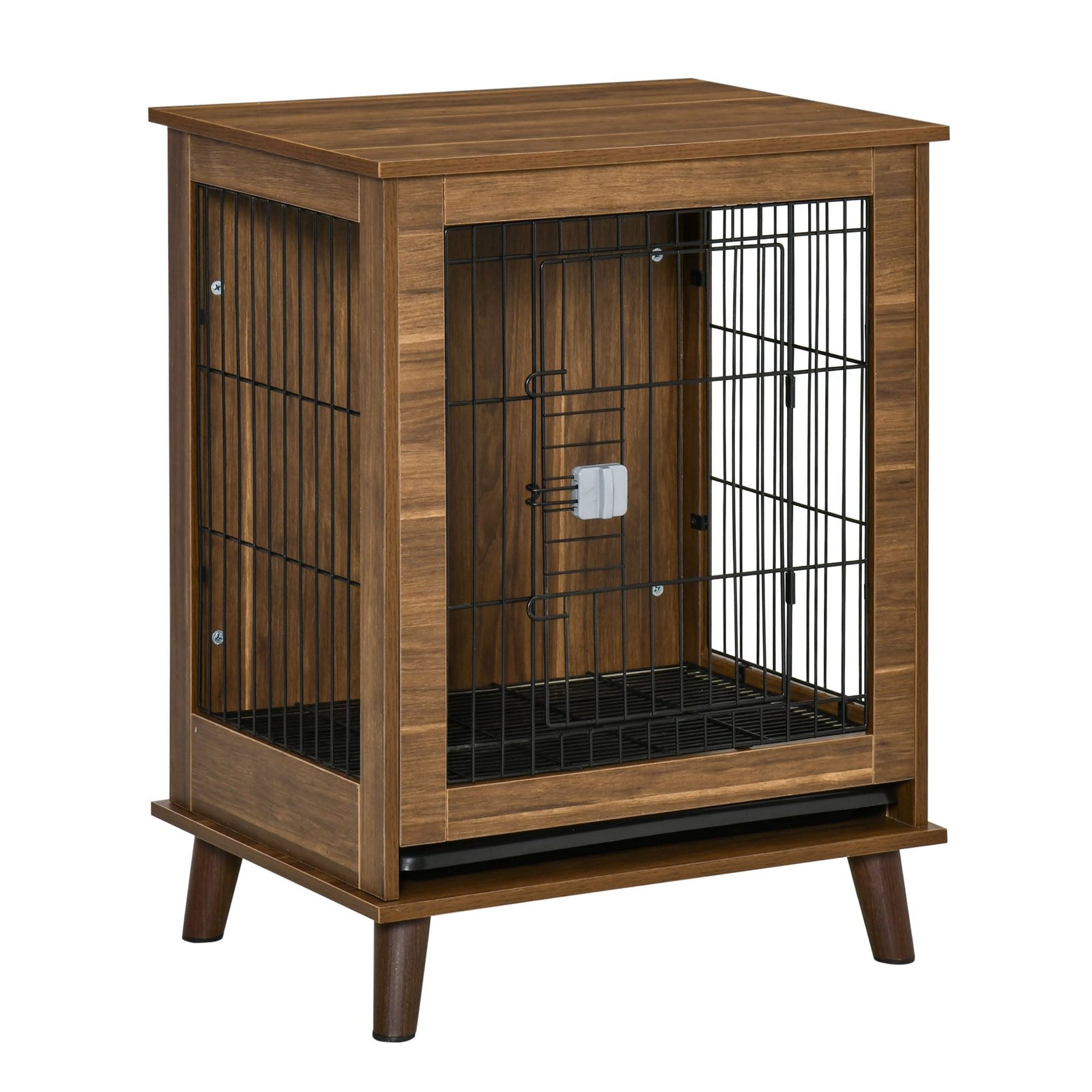 UfHdae17e68fb4a96 Stylish Dog Kennel, Wooden & Wire End Table Furniture with Cushion & Lockable Magnetic Doors, Small Size Pet Crate Indoor Animal Cage, Brown - Image 1