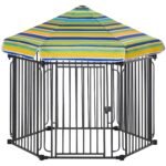47" Heavy-duty Pet Playpen Kennel with Door & Removable Cover 6 Panels Freestanding Puppy Crate Fence for Small Medium Sized Dogs