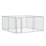 Heavy Duty Outdoor Dog Kennel Galvanized Chain Link Fence, Pet Run House Chicken Coop with Secure Lock Mesh Sidewalls for Backyard, Silver