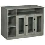 Dog Crate Furniture with Storage Space, Dog Kennel with Lockable Door, Pet Cage for Large Medium Dogs, 47" x 23.5" x 35", Gray