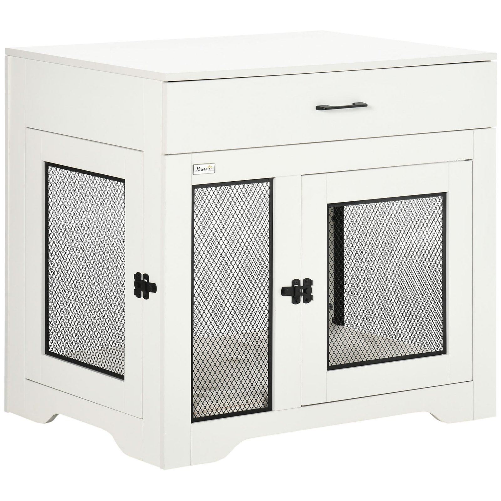 ZPk98a18459cd5fe6 Dog Crate Furniture with Soft Water-Resistant Cushion, Dog Crate End Table with Drawer, Puppy Crate for Small Dogs Indoor with 2 Doors, White - Image 1