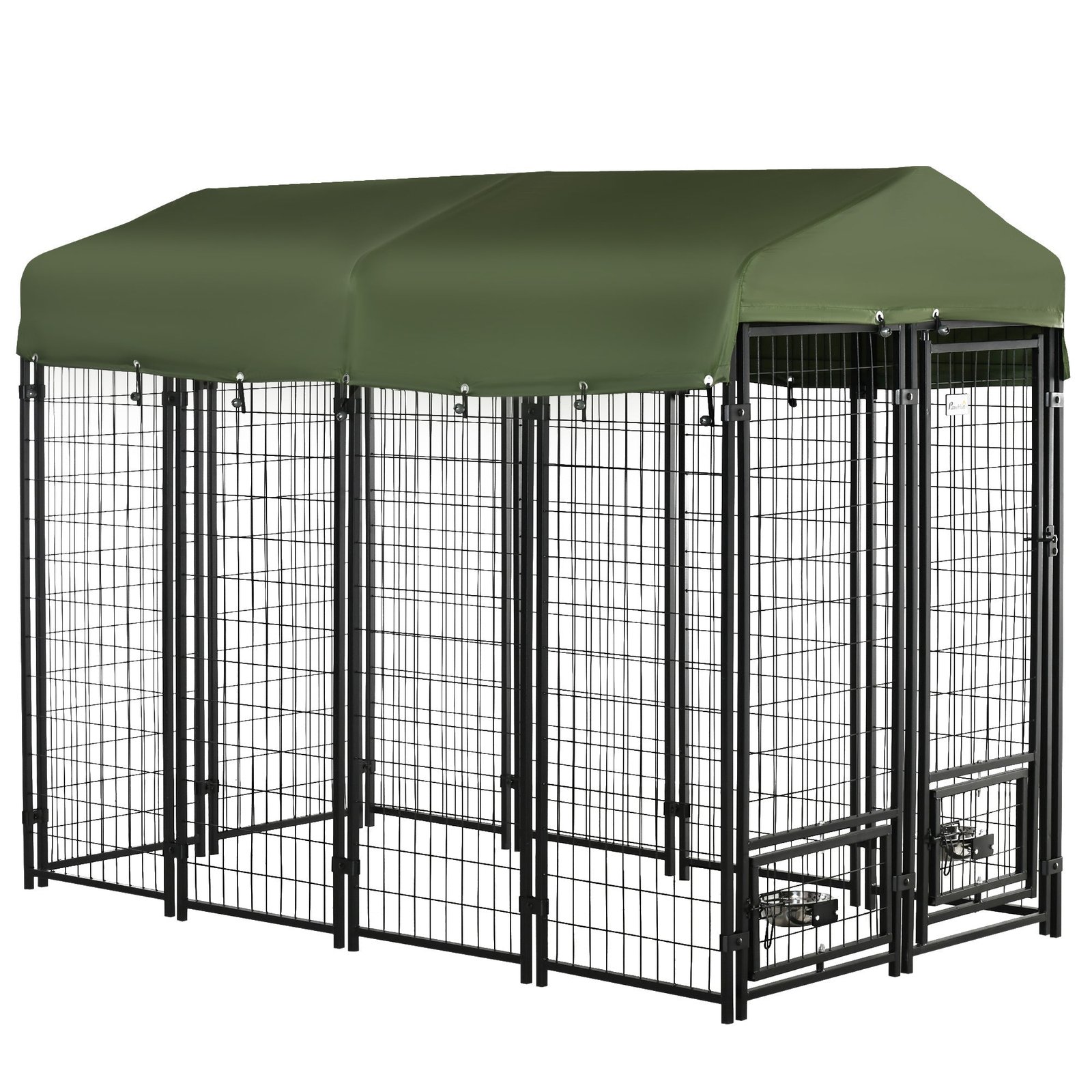 ap798a17f2768fe3c Outdoor Dog Kennel, Lockable Pet Playpen Crate, Welded Wire Steel Fence, with Water-, UV-Resistant Canopy, Rotating Bowl Holders, Door - Image 1
