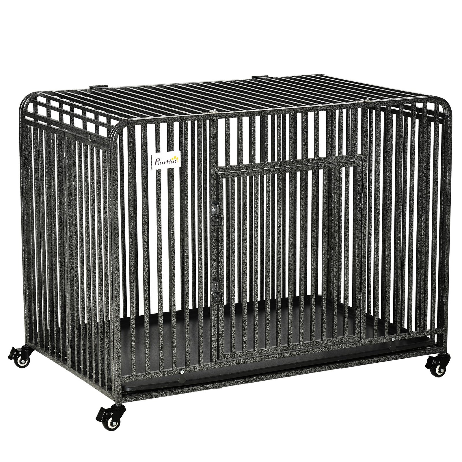 fAY98a18243e755b4 43" Heavy Duty Dog Cage, Foldable Steel Crate Kennel with Removable Tray, Double Doors, 4 Lockable Wheels for Medium & Large Dogs, Dark Silver - Image 1