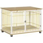 Dog Crate with Soft Washable Cushion, Lockable Front Door, for Small Medium Dogs, Oak