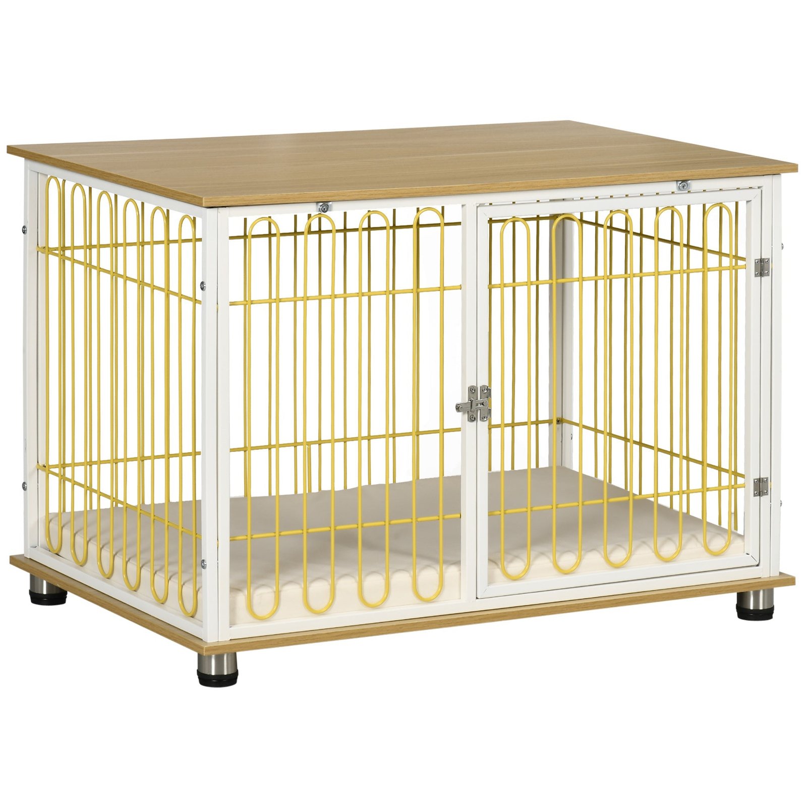 hjX98a1854181948b Dog Crate with Soft Washable Cushion, Lockable Front Door, for Small Medium Dogs, Oak - Image 1