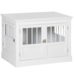 Cat Litter Box Enclosure with Magnetic Doors, Cat Washroom Nightstand with Large Top, Hidden Litter Box Side Table with Latches, White