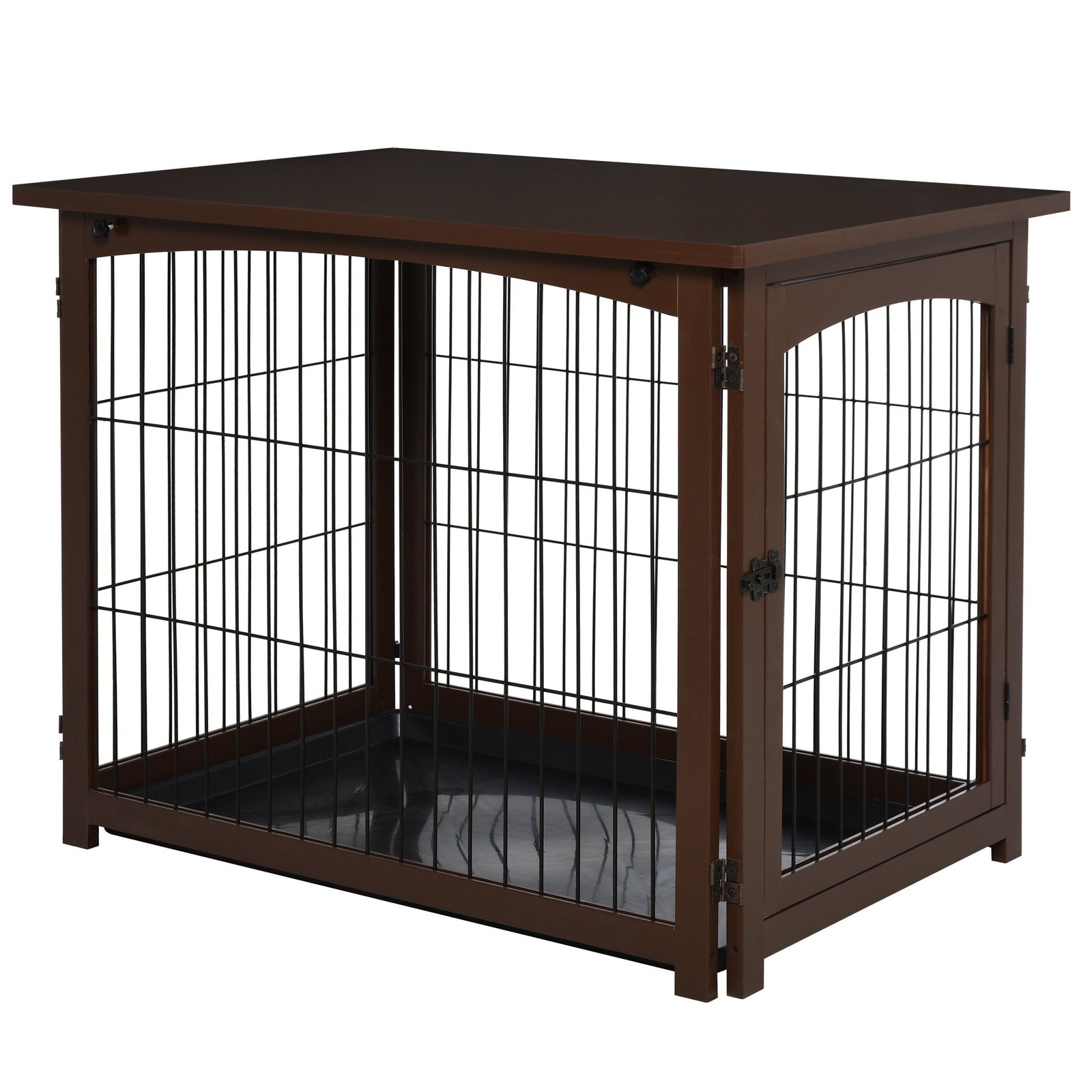 jbV98a17fe8011a0c Wooden Decorative Dog Cage Pet Crate with Fence Side Table Small Animal House and Tabletop, Brown - Image 1
