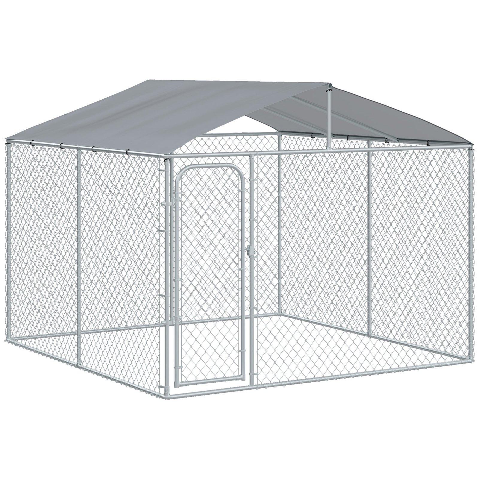 je298a180d4c8aed6 Outdoor Metal Dog Kennel, Pet Playpen with Steel Lock, Mesh Sidewalls and Cover for Backyard & Patio, 9.8' x 9.8' x 7.7' - Image 1