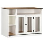 Small and Medium Dog Crate End Table with Extra Storage Space, Dog Crate Furniture with Large Tabletop, Pet Crate with Lockable Door, White