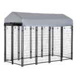 8' x 4' x 6' Large Dog Kennel Outdoor Steel Fence with UV-Resistant Oxford Cloth Roof & Secure Lock