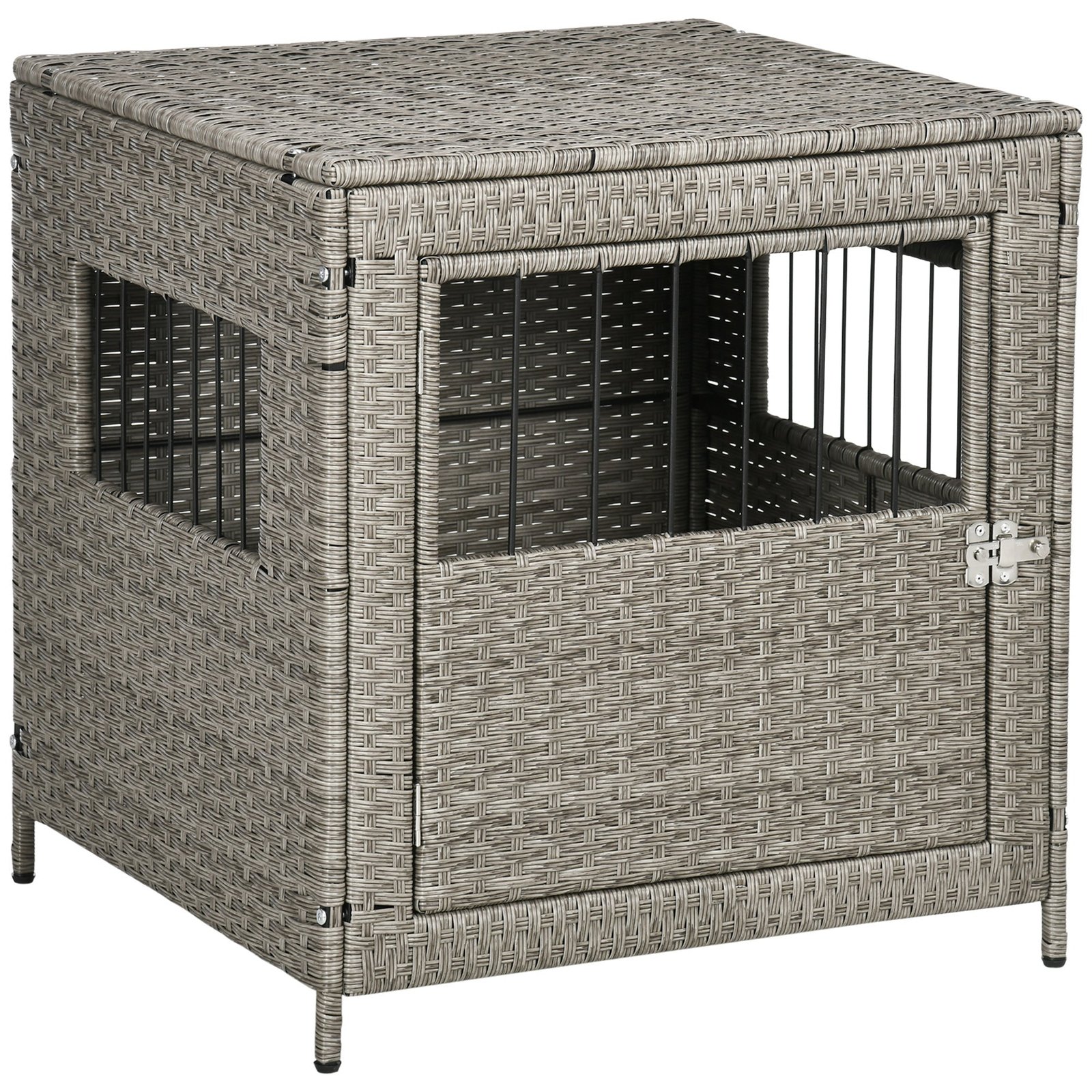 pbj98a18459cd5f56 Rattan Dog Crate, Wicker Dog Cage with Lockable Door and Soft Washable Cushion, Dog Kennel Furniture for Small Sized Dogs, Grey - Image 1