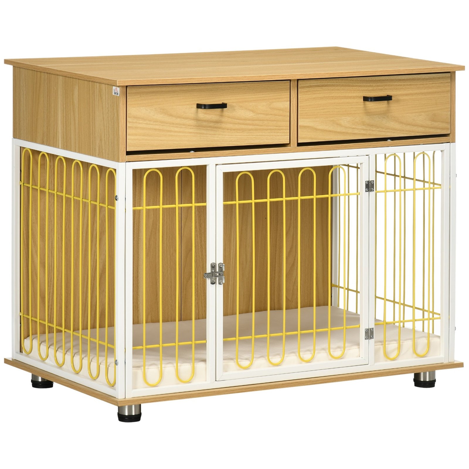 pmi98a1858999789a Dog Crate with Drawers, Soft Cushion, Lockable Door, for Small and Medium Dogs, Oak - Image 1