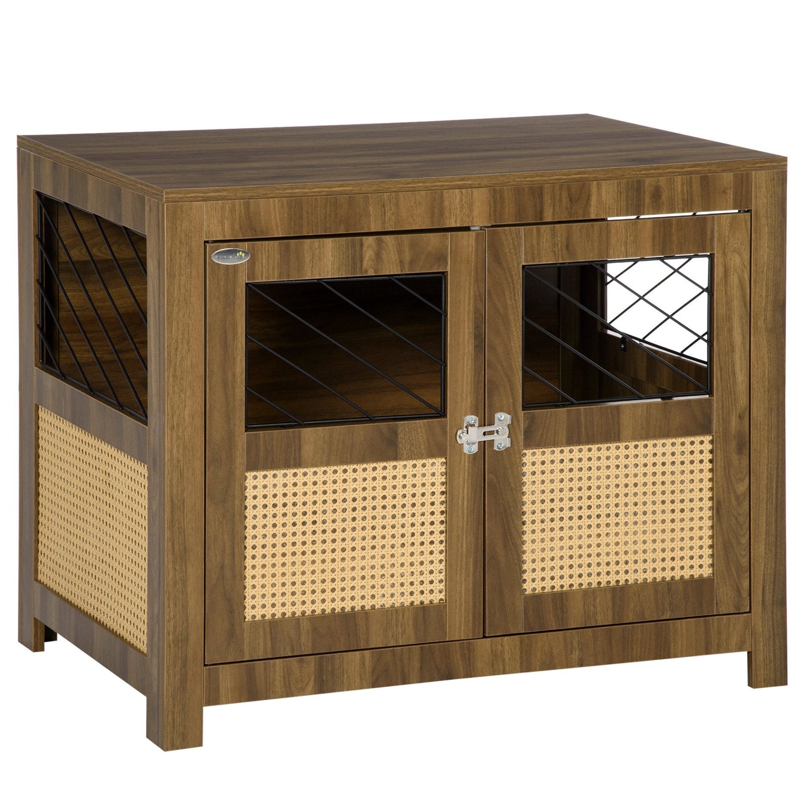 q4c98a181ab87d773 Dog Crate Furniture with Cushion, Dog Kennel End Table with Double Doors, Latch, Indoor Use, for Small and Medium-Sized Dogs, Walnut - Image 1
