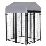 Large Outdoor Dog Kennel Galvanized Steel Fence with UV-Resistant Oxford Cloth Roof & Secure Lock 48" x 48"