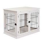 26" Wooden Dog Crate, Furniture Style Pet Cage Kennel, End Table, with Lockable Double Door Entrance, and Top Shelf, White