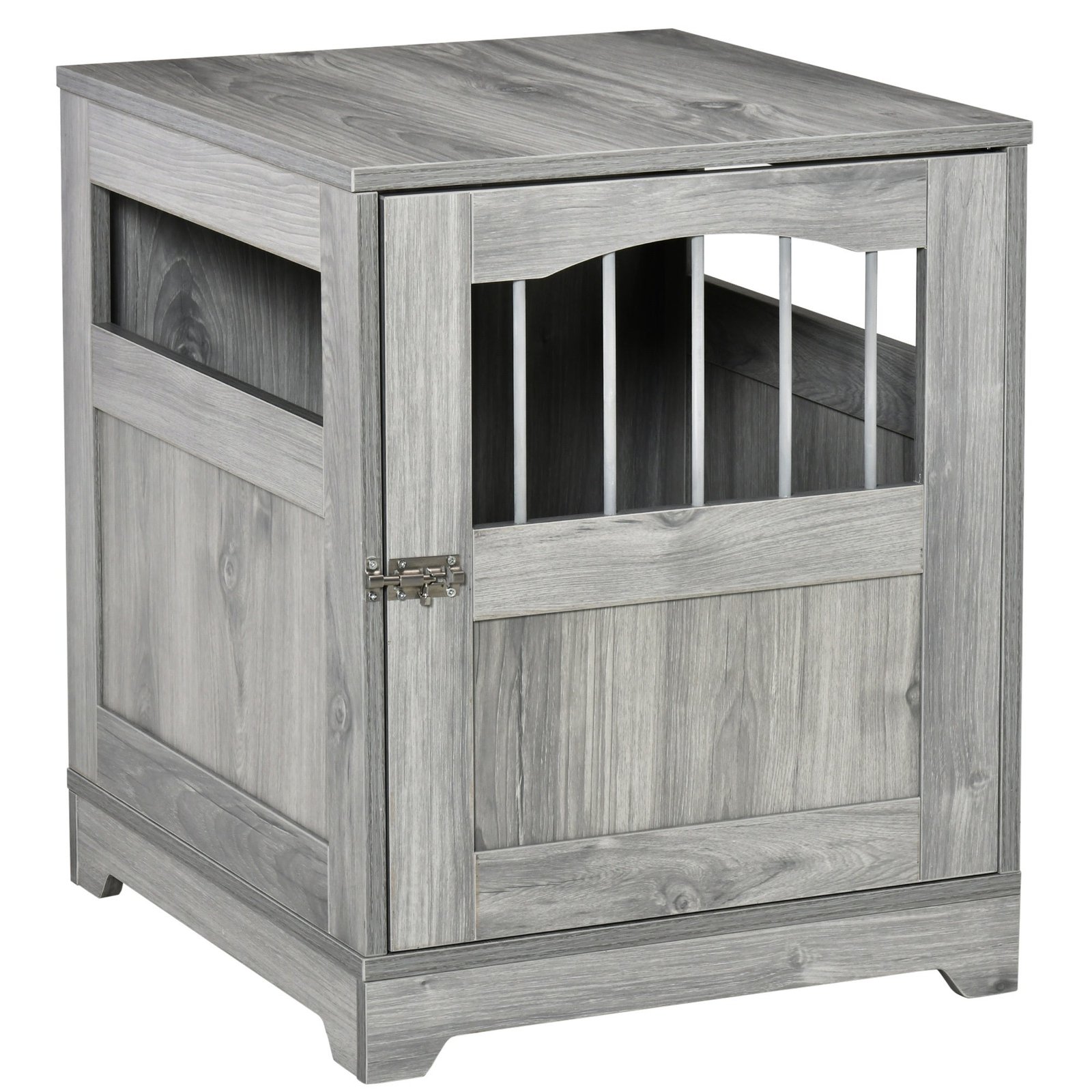 yVu96017e688d5e7d Furniture Stylish Dog Kennel, Wooden & Wire End Table with Cushion & Lockable Door, Miniature Size Pet Crate Indoor Puppy Cage, Grey - Image 1