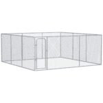 Silver Outdoor Dog Kennel Galvanized Chain Link Fence Heavy Duty Pet Run House Chicken Coop with Secure Lock Mesh Sidewalls for Backyard, Silver