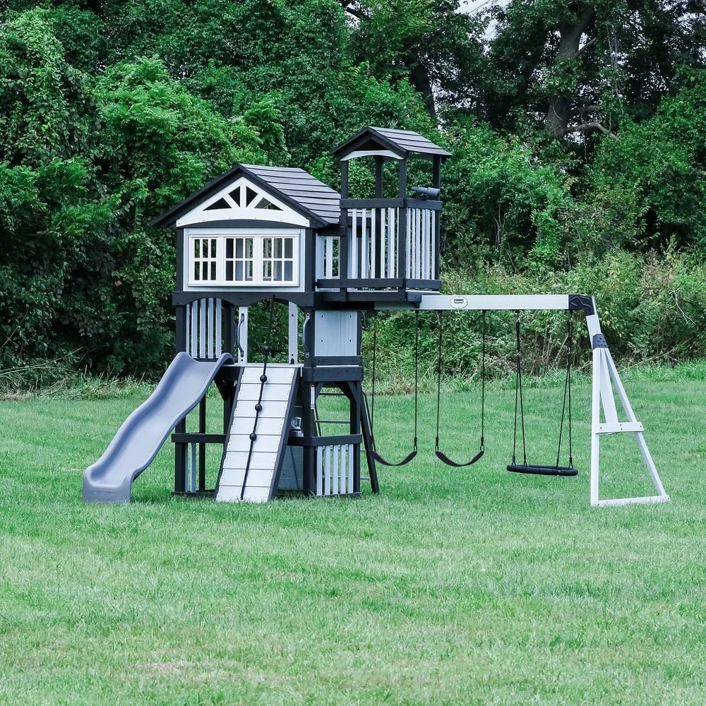 2300262-WHISPERING-HERO Whispering Point Outdoor Wooden Swing Set with Shipping & Assembly Included