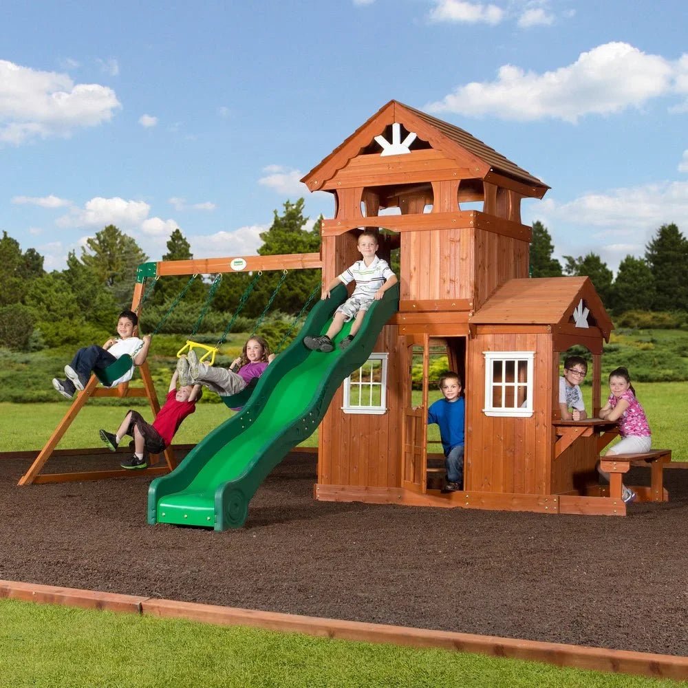 65413B-Hero Backyard Discovery Shenandoah Cedar Wood Swing Set Slide
