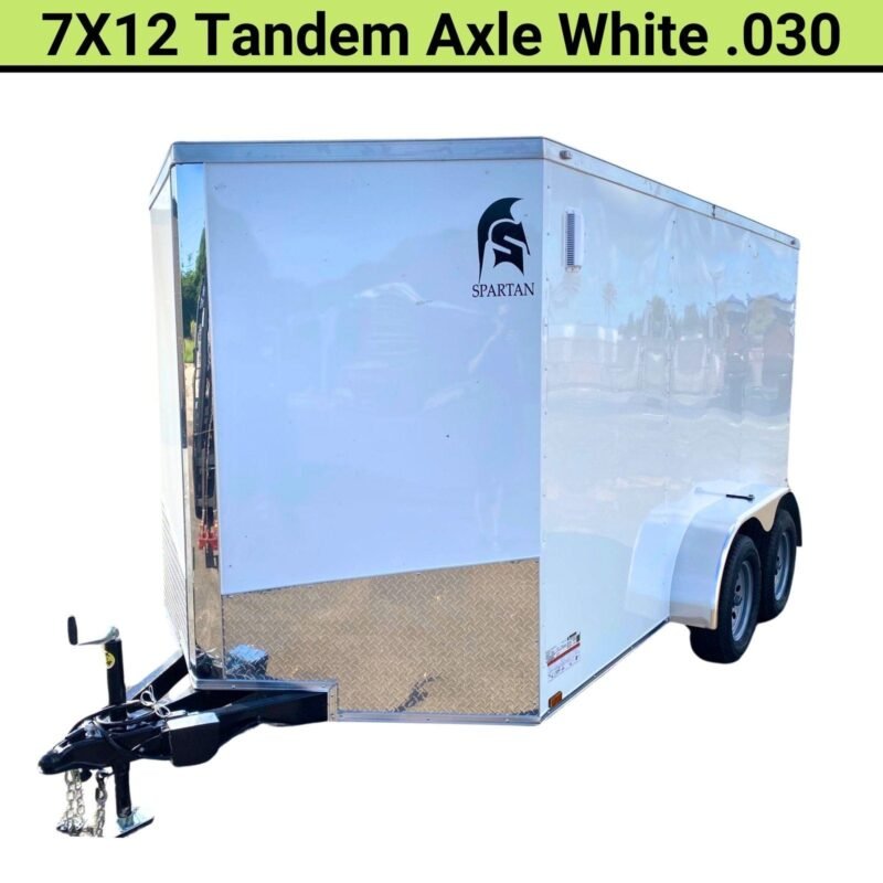 Spartan 7×12 Enclosed Cargo Trailer Tandem Axle – White Heavy-Duty Cargo Hauler SP7X12TA