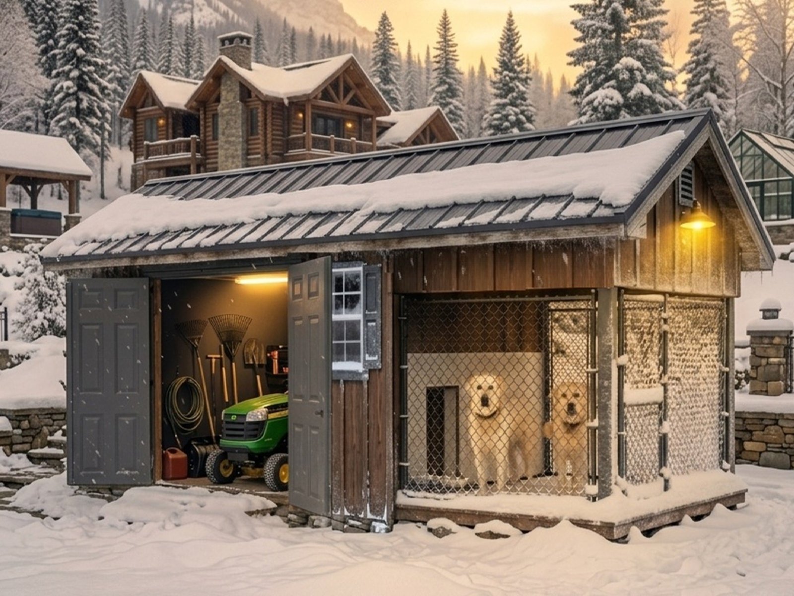8x18-cedarshakeroof-GarageOpen Executive Luxury Insulated Dog House and Kennel With Storage Room 8' x 18' - Image 1