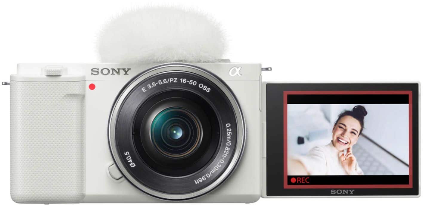 6473809_sd Sony Alpha ZV-E10 Mirrorless Vlog Camera Kit with 16-50mm Lens – White - Image 1