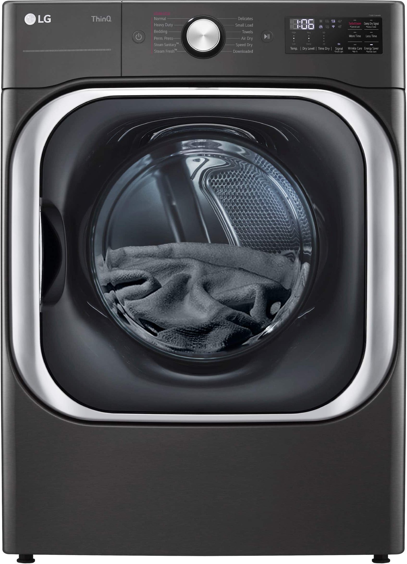 6492270_sd LG - 9.0 Cu. Ft. Stackable Smart Electric Dryer with Steam and Built-In Intelligence - Black Steel - Image 1