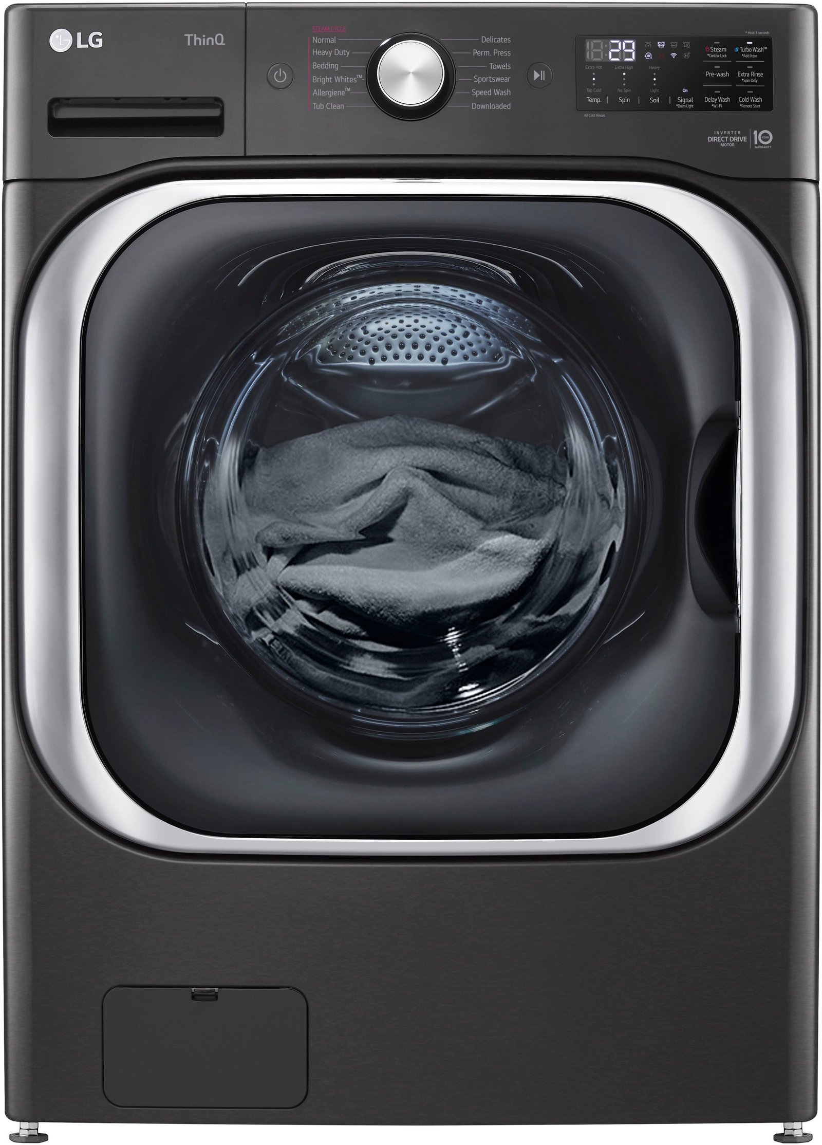 6492271_sd LG - 5.2 Cu. Ft. High-Efficiency Stackable Smart Front Load Washer with Steam and TurboWash - Black Steel - Image 1